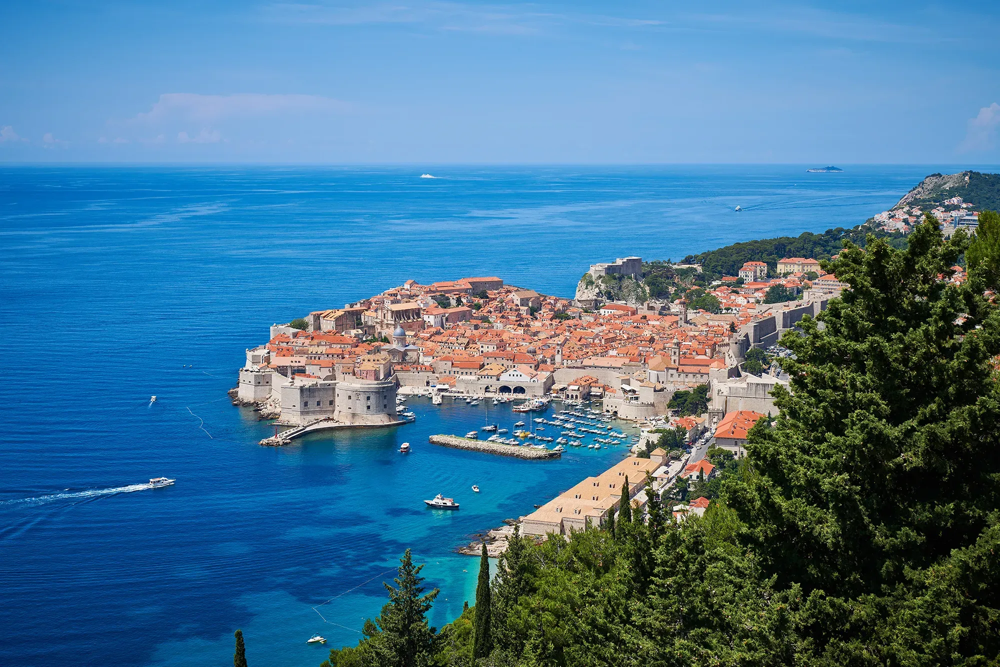 Private speedboat tour from Dubrovnik cruising past the Elaphiti Islands on a calm Adriatic morning